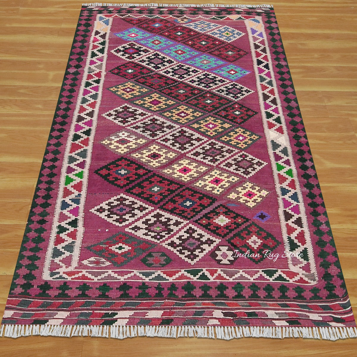 Hand Woven Natural Multicolor Wool Kilim for Hall Area - Indian Rug Store