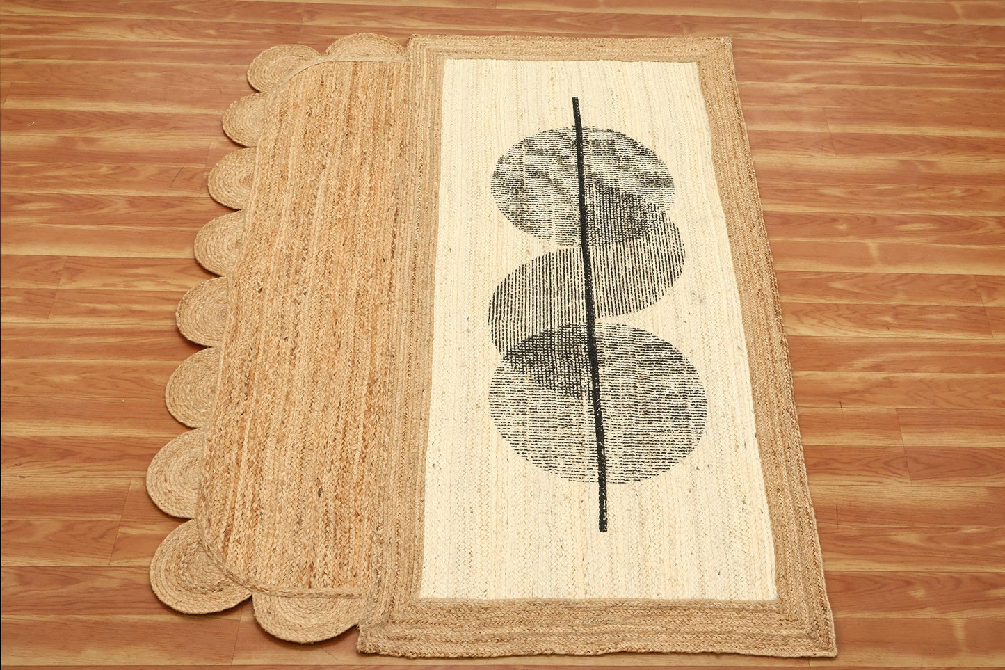 Trendy Hand Block Printed Geometric Beige Black Home Decor Jute Rugs - Indian Rug Store
