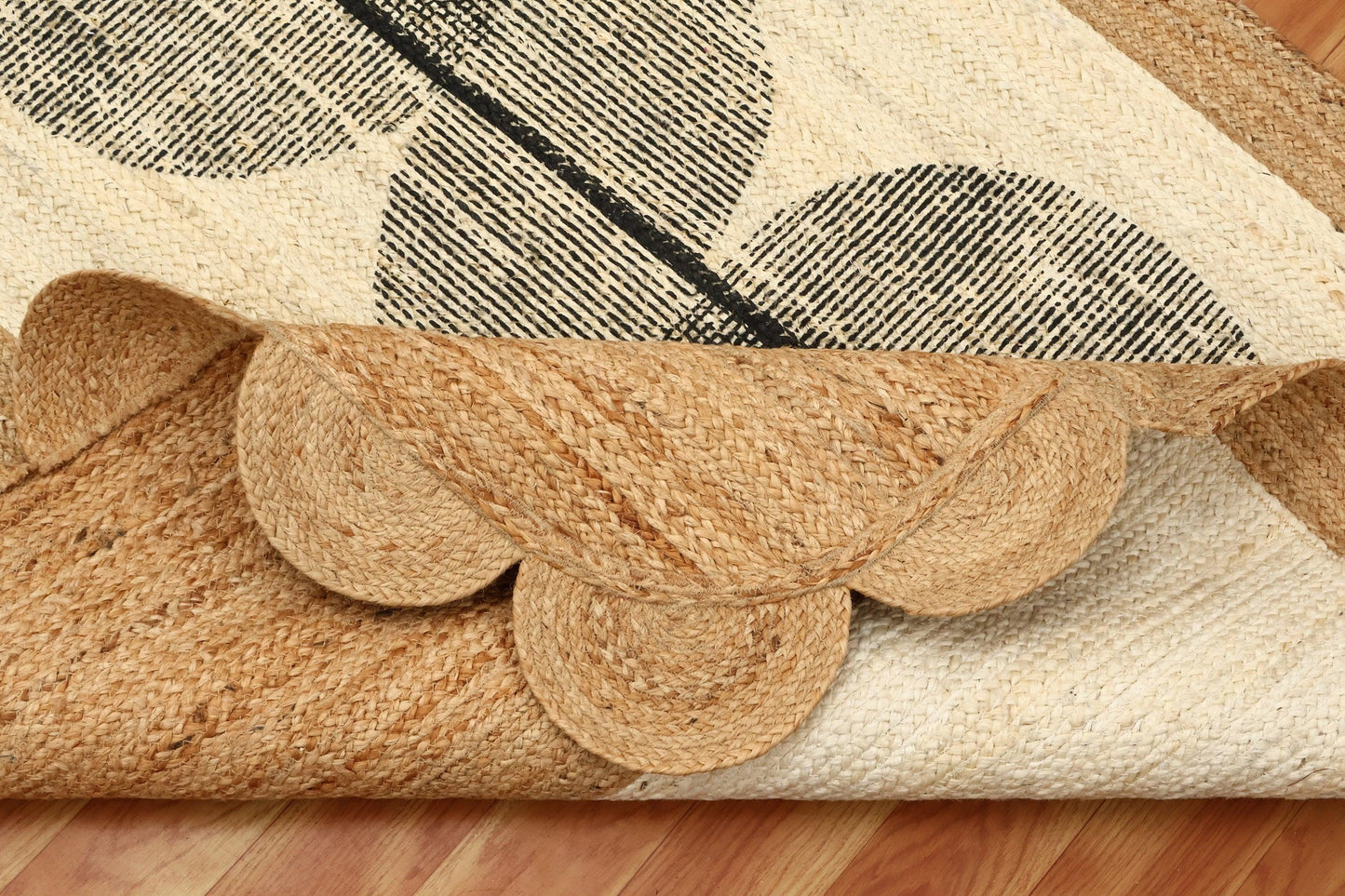 Trendy Hand Block Printed Geometric Beige Black Home Decor Jute Rugs - Indian Rug Store