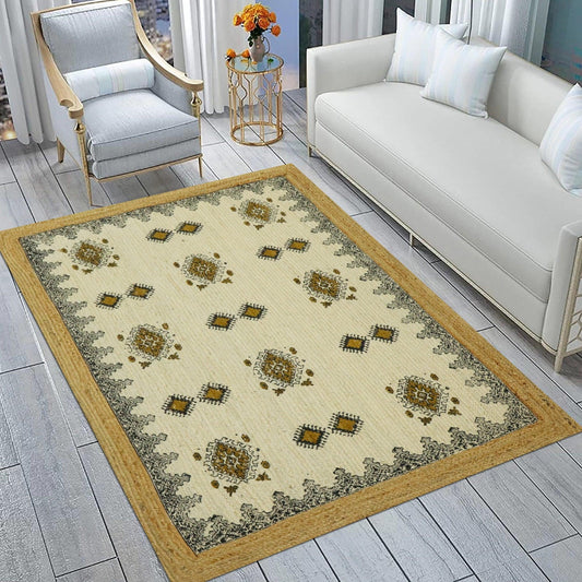 Tappeti d'ingresso in juta beige marrone geometrici stampati a mano orientali Tappeti d'ingresso in juta beige marrone geometrici stampati a mano orientali