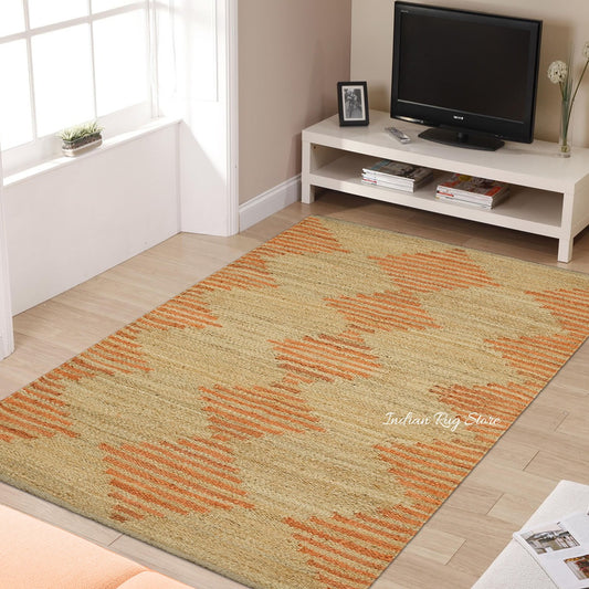 Tappeto da esterno in juta beige-arancione indiano tessuto a mano Tappeto da esterno in juta beige-arancione indiano tessuto a mano