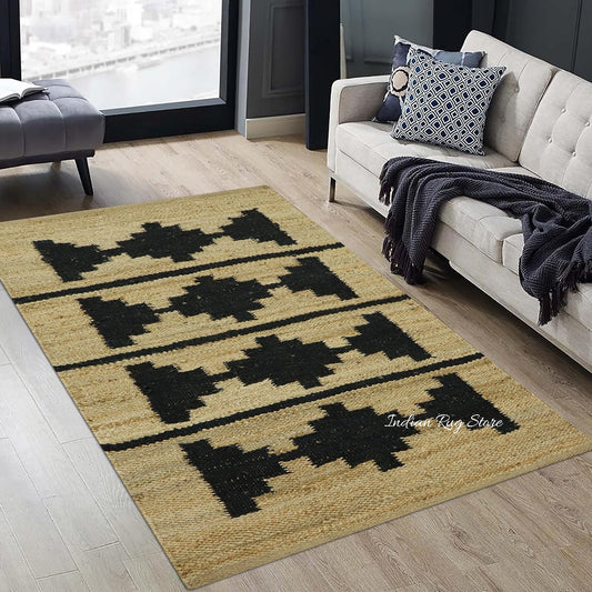 Hermosa alfombra de yute tejida a mano en color beige y negro para decoración de dormitorio Hermosa alfombra de yute tejida a mano en color beige y negro para decoración de dormitorio