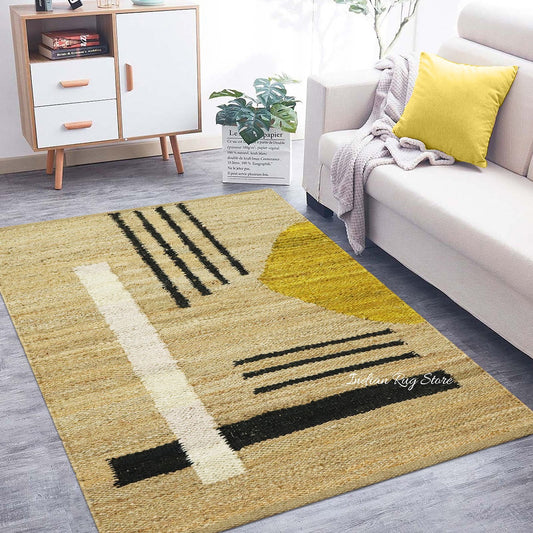 Alfombra de yute tejida a mano en color beige y negro de estilo oriental Sea House Alfombra de yute tejida a mano en color beige y negro de estilo oriental Sea House