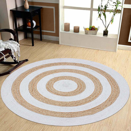 Tappeto rotondo in juta blu bianco fatto a mano indiano per la casa Tappeto rotondo in juta blu bianco fatto a mano indiano per la casa