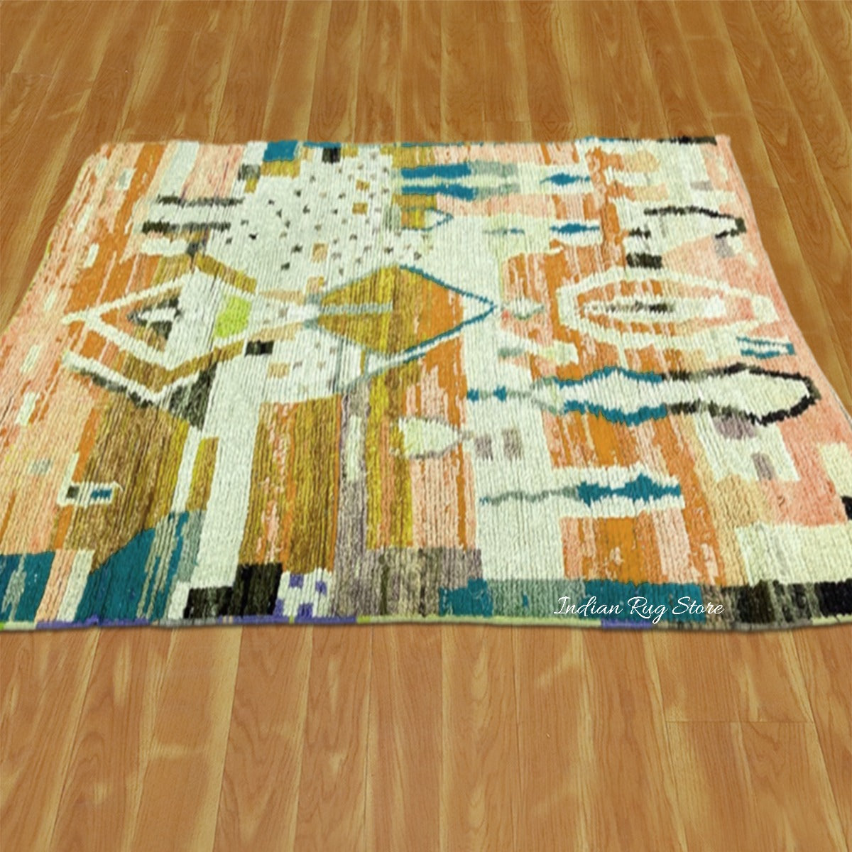 Hand Tufted Beautiful Orange and Cream Color Area Rug - Indian Rug Store Hand Tufted Beautiful Orange and Cream Color Area Rug - Indian Rug Store