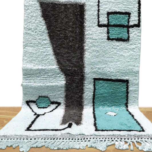 Tappeto per interni blu, ecologico, fatto a mano in stile fattoria Tappeto per interni blu, ecologico, fatto a mano in stile fattoria