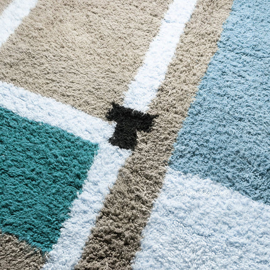 Tappeto per interni blu, ecologico, fatto a mano in stile fattoria Tappeto per interni blu, ecologico, fatto a mano in stile fattoria