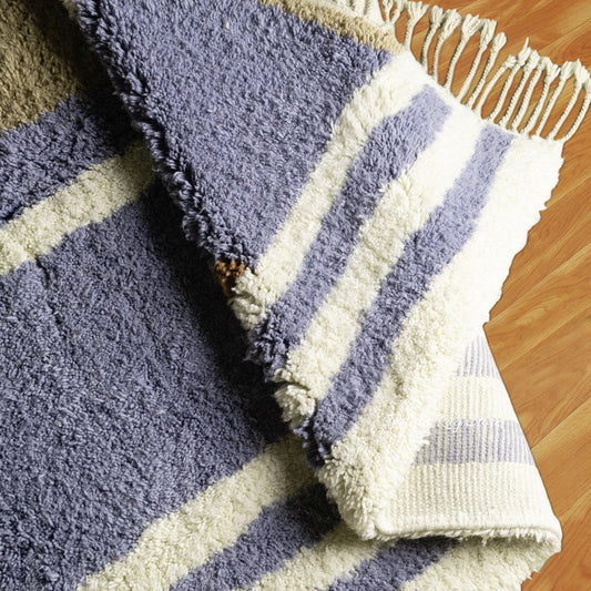 Tappeto per interni blu, ecologico, fatto a mano in stile fattoria Tappeto per interni blu, ecologico, fatto a mano in stile fattoria