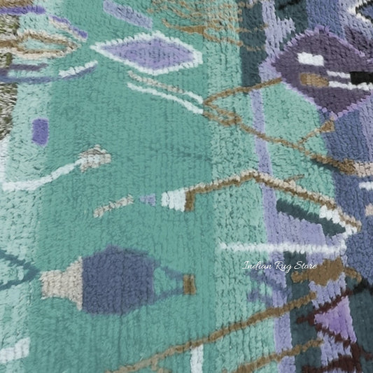 Tappeto per interni blu, ecologico, fatto a mano in stile fattoria Tappeto per interni blu, ecologico, fatto a mano in stile fattoria