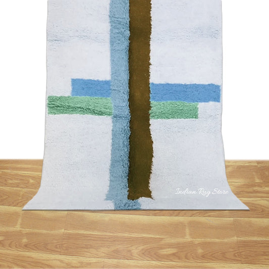 Tappeto per interni blu, ecologico, fatto a mano in stile fattoria Tappeto per interni blu, ecologico, fatto a mano in stile fattoria