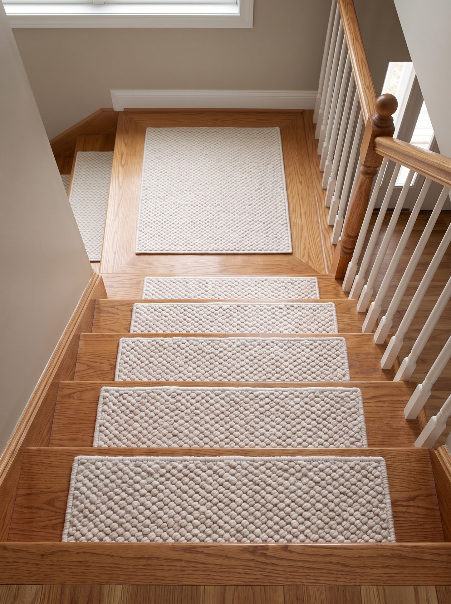 Handwoven Wool Stair Treads, Cream Pebble Loop Step Mats with Non-Slip Rug Pads Handwoven Wool Stair Treads, Cream Pebble Loop Step Mats with Non-Slip Rug Pads