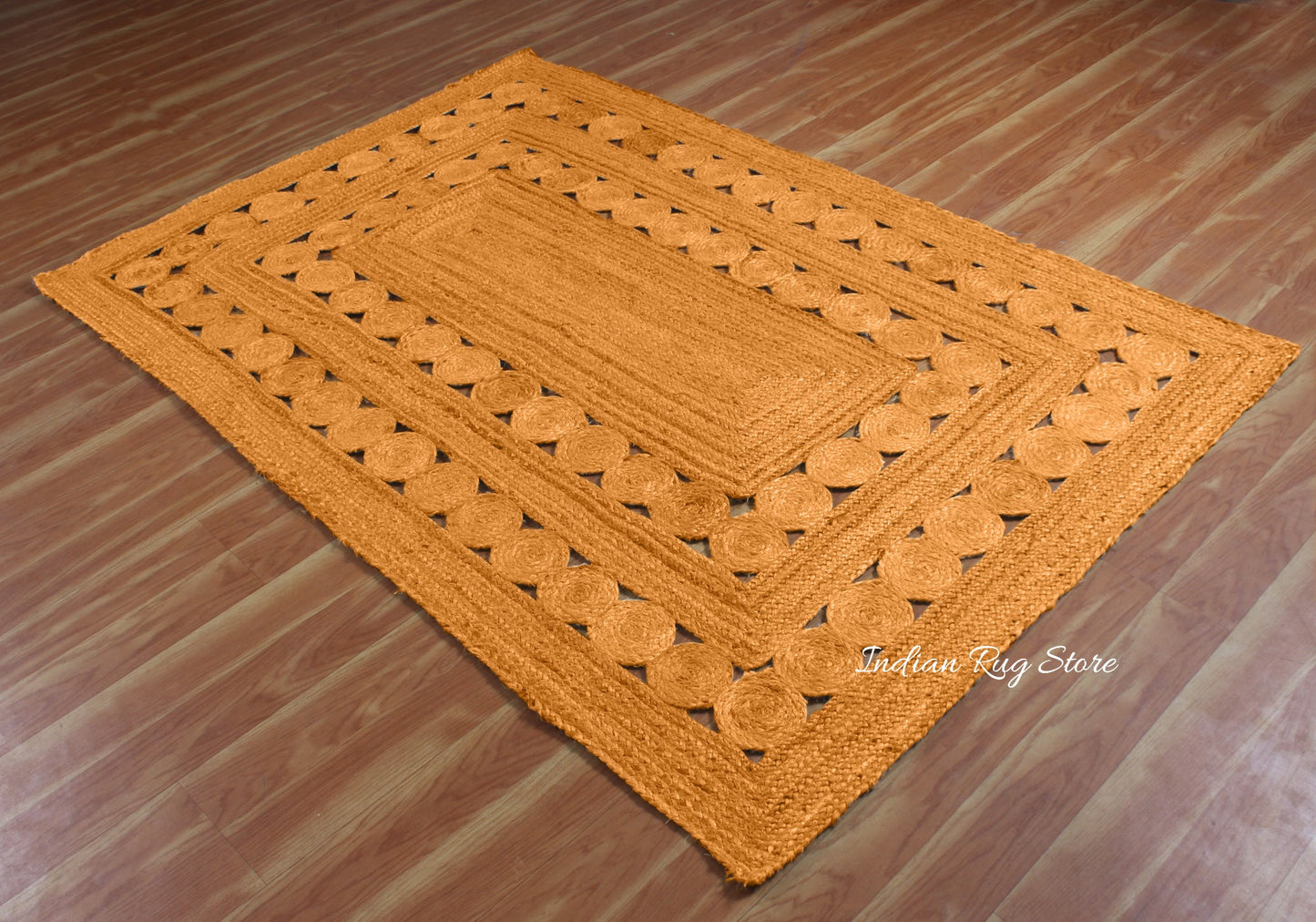 Alfombra de yute con diseño geométrico trenzado a mano de color naranja para decoración del hogar
