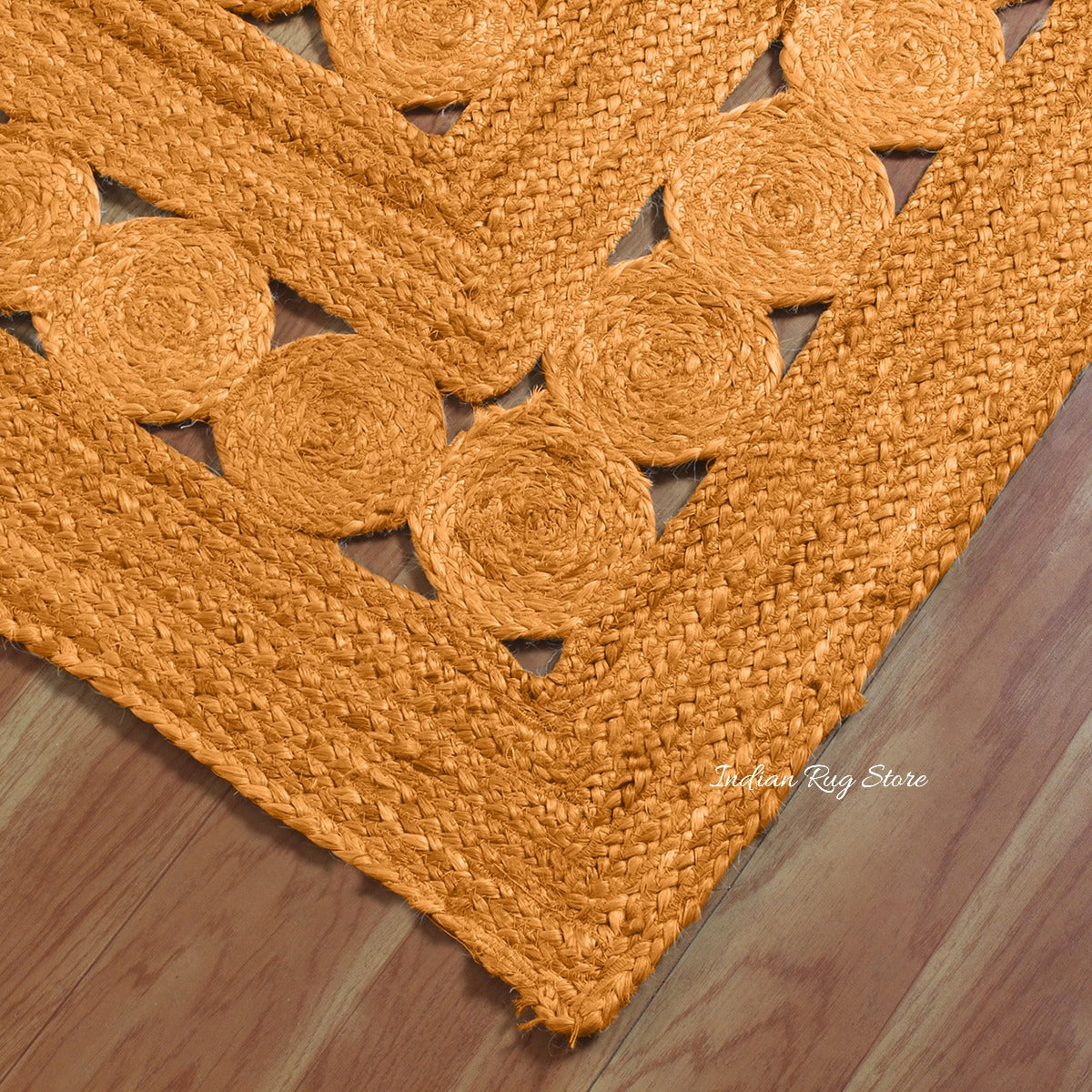 Alfombra de yute con diseño geométrico trenzado a mano de color naranja para decoración del hogar