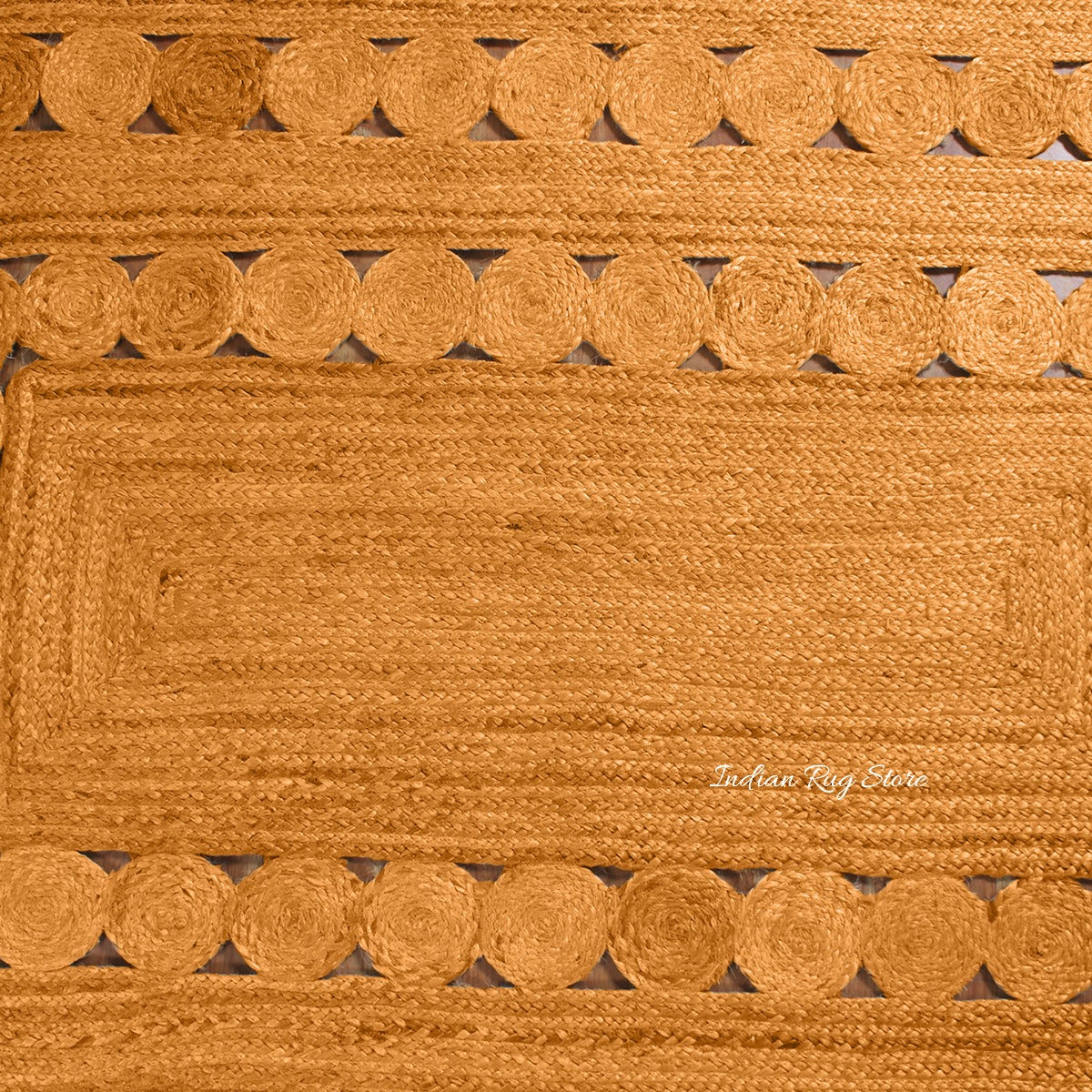 Alfombra de yute con diseño geométrico trenzado a mano de color naranja para decoración del hogar