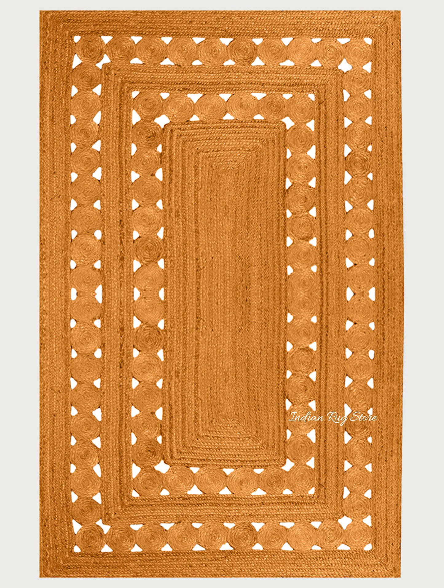 Alfombra de yute con diseño geométrico trenzado a mano de color naranja para decoración del hogar