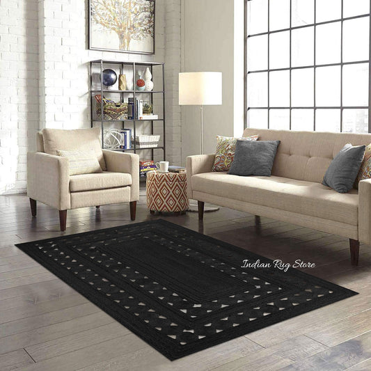 Black Rectangle Hand Braided Farm House Decor Jute Rug Black Rectangle Hand Braided Farm House Decor Jute Rug