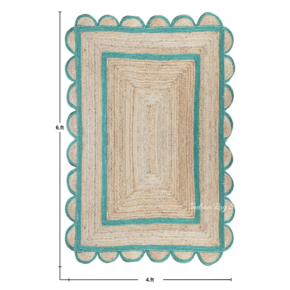 Green Beige Geometric Hand Braided Farm House Decor Jute Rug - Indian Rug Store Green Beige Geometric Hand Braided Farm House Decor Jute Rug - Indian Rug Store