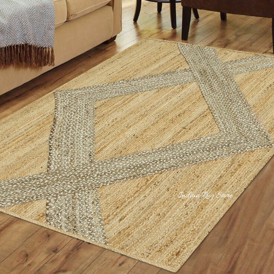 Tappeto da interno in juta intrecciato a mano beige marrone classico Tappeto da interno in juta intrecciato a mano beige marrone classico