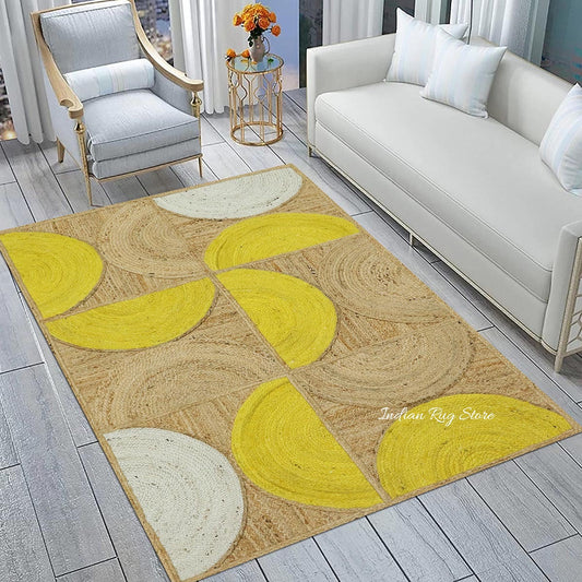 Tappeto tradizionale beige giallo intrecciato a mano per ingresso in iuta Tappeto tradizionale beige giallo intrecciato a mano per ingresso in iuta