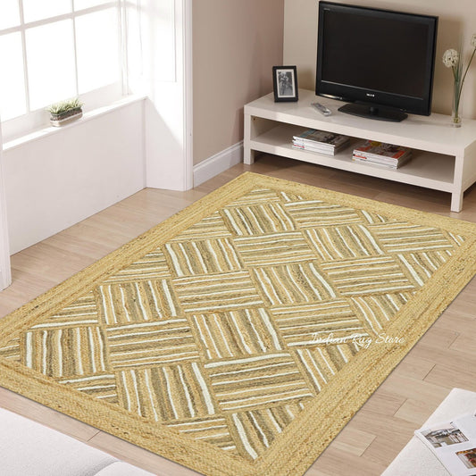 Indian Hand Braided Beige Jute Designer Large Area Rug Indian Hand Braided Beige Jute Designer Large Area Rug