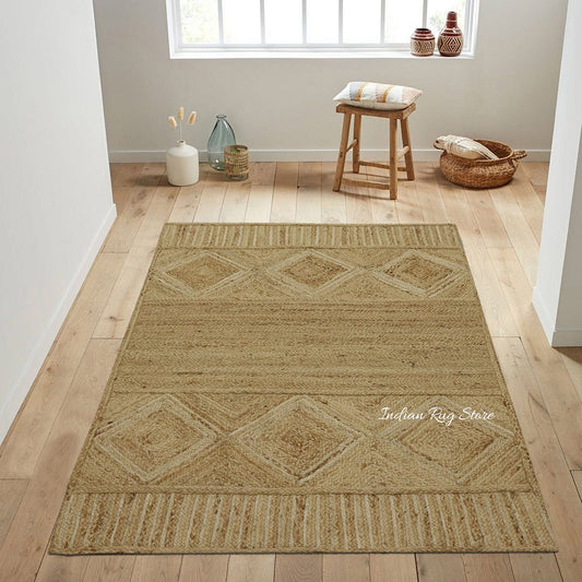 Handmade Hand Braided Beige Jute Attractive Modern Area Rug Handmade Hand Braided Beige Jute Attractive Modern Area Rug