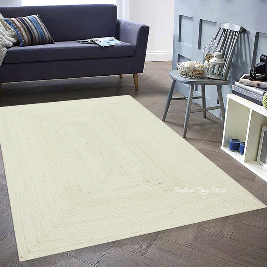Classic White Hand Braided Natural Fibre Jute Area Rug Classic White Hand Braided Natural Fibre Jute Area Rug