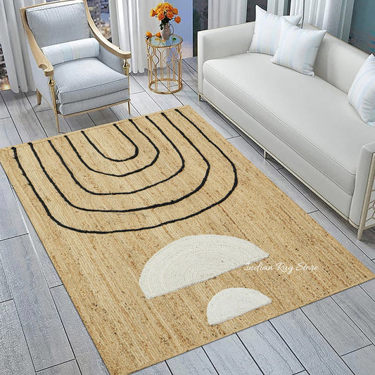 Tappeto moderno di grandi dimensioni in juta beige intrecciato a mano Tappeto moderno di grandi dimensioni in juta beige intrecciato a mano