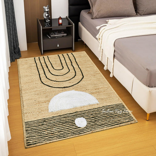 Tappeto moderno indiano fatto a mano in juta beige Tappeto moderno indiano fatto a mano in juta beige