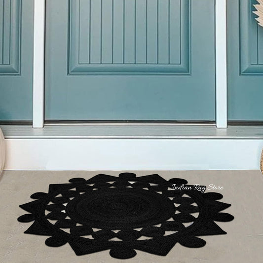 Tappeto rotondo tradizionale intrecciato a mano in juta nera Lake House Tappeto rotondo tradizionale intrecciato a mano in juta nera Lake House