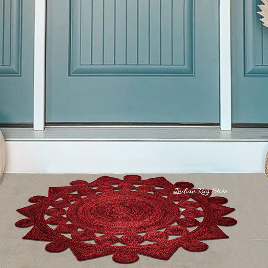 Tappeto rotondo in juta intrecciato a mano color marrone per interni Tappeto rotondo in juta intrecciato a mano color marrone per interni