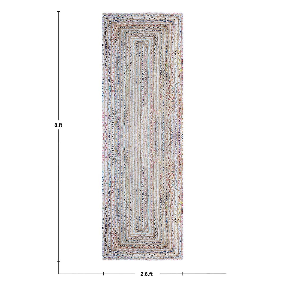 Beige Multicolor Hand Braided Geeometric Hallway Cotton Jute Rug - Indian Rug Store Beige Multicolor Hand Braided Geeometric Hallway Cotton Jute Rug - Indian Rug Store