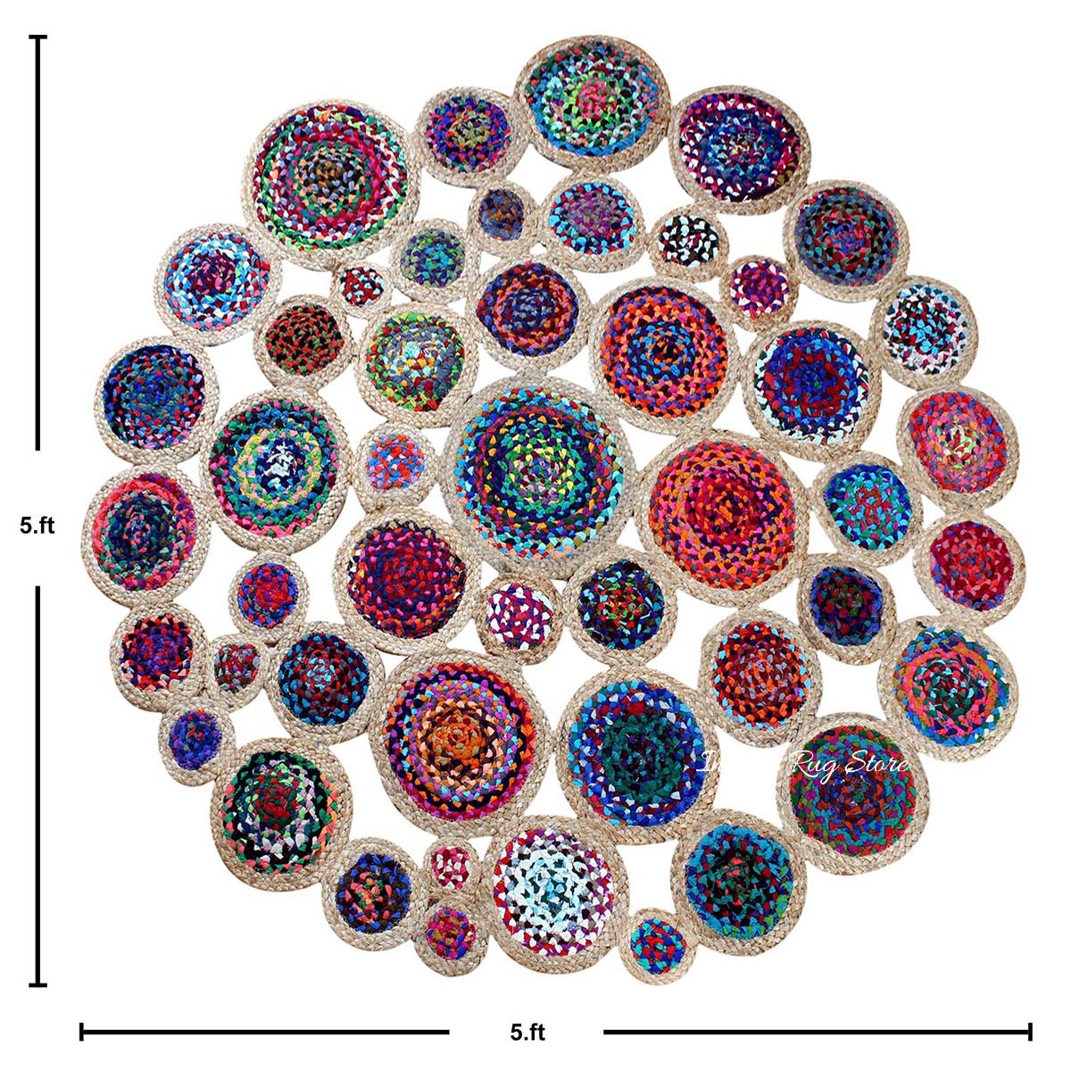 Multicolor Beige Hand Braided Round Farmhouse Decor Cotton Jute Rug - Indian Rug Store Multicolor Beige Hand Braided Round Farmhouse Decor Cotton Jute Rug - Indian Rug Store