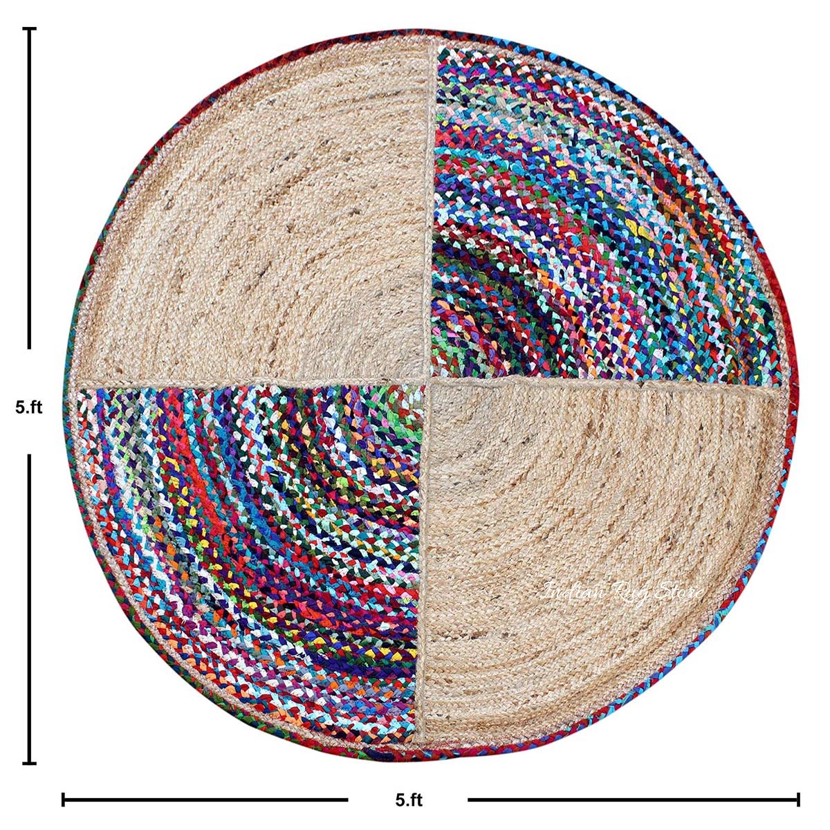 Beige Multicolor Hand Braided Round Bedroom Decor Cotton Jute Rug - Indian Rug Store Beige Multicolor Hand Braided Round Bedroom Decor Cotton Jute Rug - Indian Rug Store