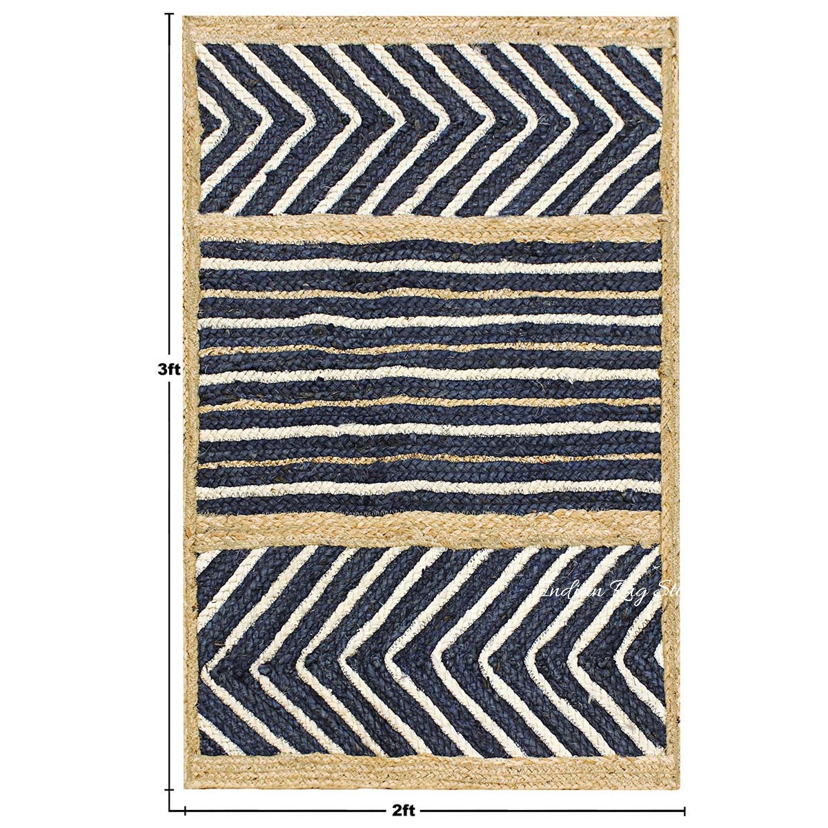 Attractive Beige Blue Hand Braided Entrance Jute Area Rug - Indian Rug Store Attractive Beige Blue Hand Braided Entrance Jute Area Rug - Indian Rug Store