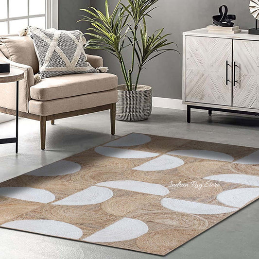 Tappeto orientale beige bianco intrecciato a mano Sea House in juta Tappeto orientale beige bianco intrecciato a mano Sea House in juta