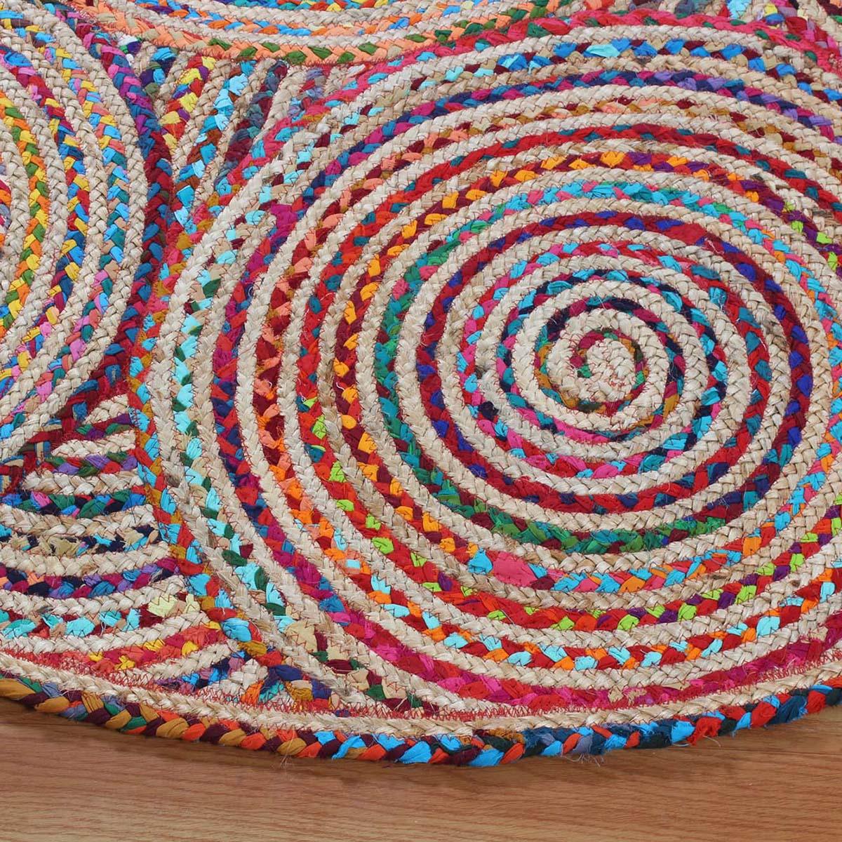 Beige Multicolor Hand Braided Home Decor Cotton Jute Rug - Indian Rug Store Beige Multicolor Hand Braided Home Decor Cotton Jute Rug - Indian Rug Store