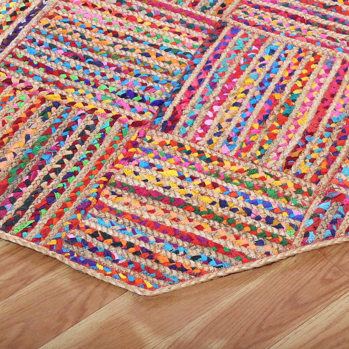 Living Area Decor Multicolor Beige Round Cotton Jute Rug - Indian Rug Store Living Area Decor Multicolor Beige Round Cotton Jute Rug - Indian Rug Store