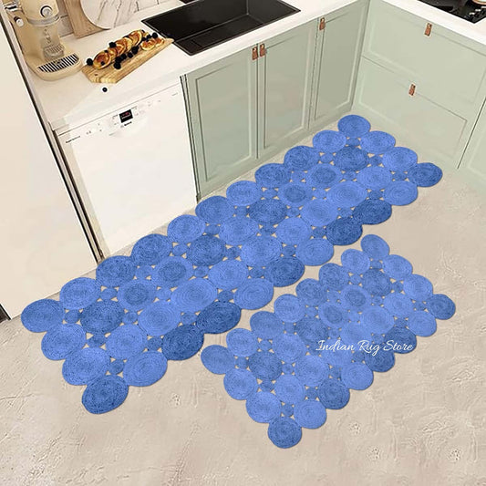 Tappeto orientale da esterno in juta intrecciato a mano blu Tappeto orientale da esterno in juta intrecciato a mano blu