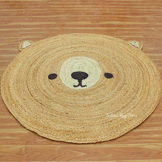 Tappeto per bambini in juta beige intrecciato a mano indiano Tappeto per bambini in juta beige intrecciato a mano indiano