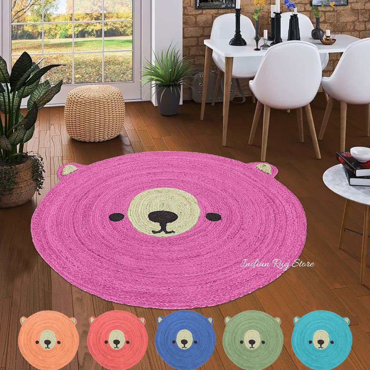 Hand Braided Pink Beige Jute Farmhouse Round Area Rug - Indian Rug Store Hand Braided Pink Beige Jute Farmhouse Round Area Rug - Indian Rug Store