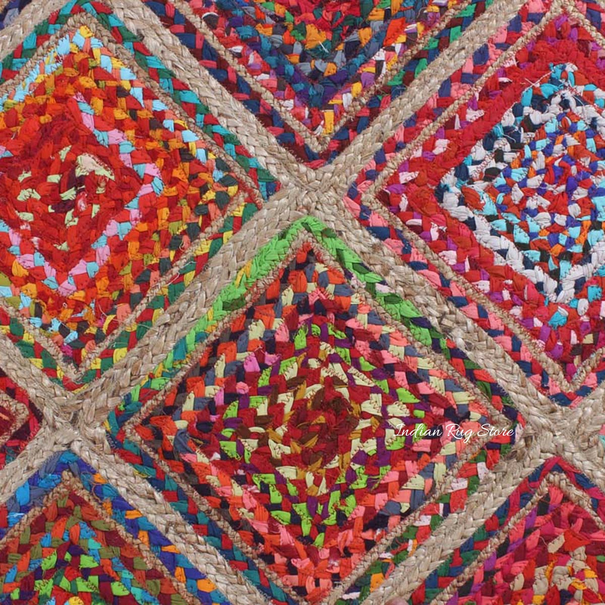 Multicolor Hand Braided Geometrical Trendy Cotton Jute Rug - Indian Rug Store Multicolor Hand Braided Geometrical Trendy Cotton Jute Rug - Indian Rug Store