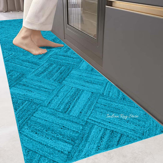 Turquoise Blue Hand Braided Home Decor Jute Area Rug Turquoise Blue Hand Braided Home Decor Jute Area Rug