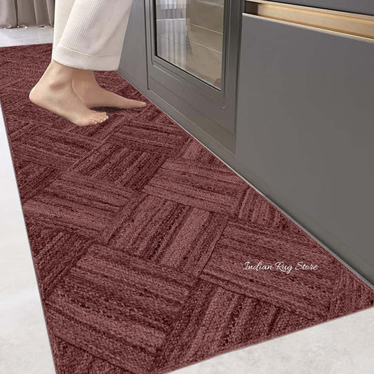 Tappeto tradizionale indiano intrecciato a mano in juta marrone per soggiorno Tappeto tradizionale indiano intrecciato a mano in juta marrone per soggiorno