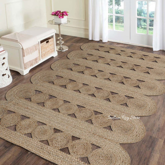 Tappeto in juta beige intrecciato a mano per la casa alla moda Tappeto in juta beige intrecciato a mano per la casa alla moda