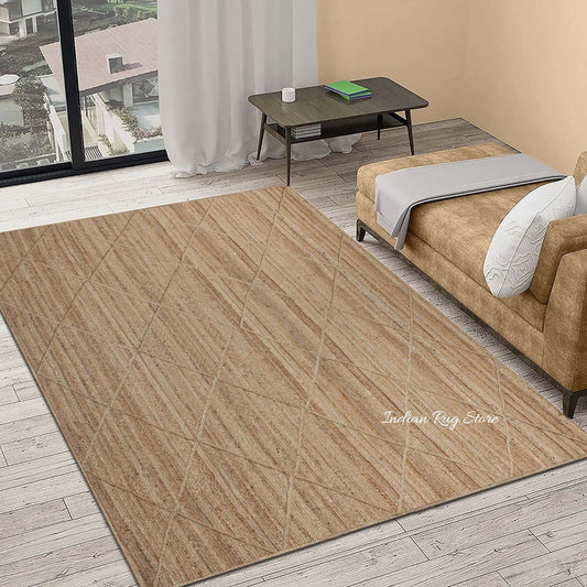 Tappeto da soggiorno in juta intrecciato a mano beige orientale Tappeto da soggiorno in juta intrecciato a mano beige orientale