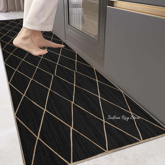 Tappeto in juta intrecciato a mano, alla moda, beige e nero Tappeto in juta intrecciato a mano, alla moda, beige e nero