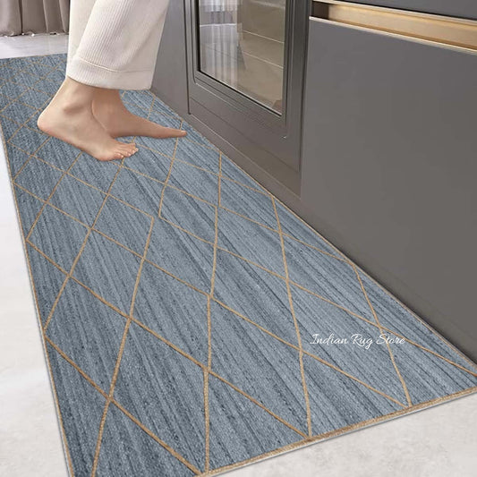 Tappeto da fattoria in juta intrecciato a mano grigio beige alla moda Tappeto da fattoria in juta intrecciato a mano grigio beige alla moda