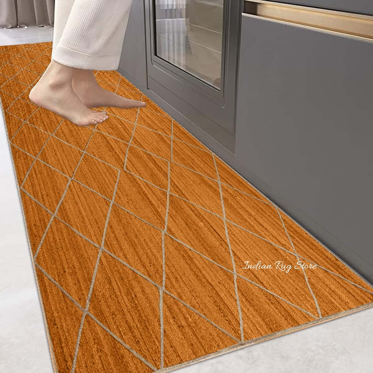 Attractive Yellow Beige Hand Braided Indoor Jute Area Rug - Indian Rug Store