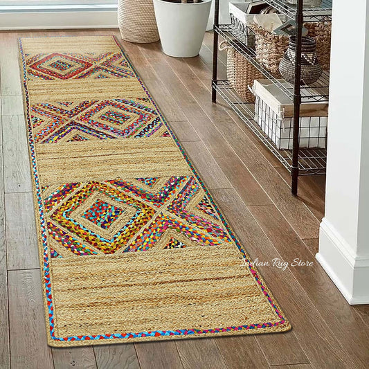 Hand Braided Geometric Beige Multicolor Farmhouse Pathway Cotton Jute Rug Hand Braided Geometric Beige Multicolor Farmhouse Pathway Cotton Jute Rug