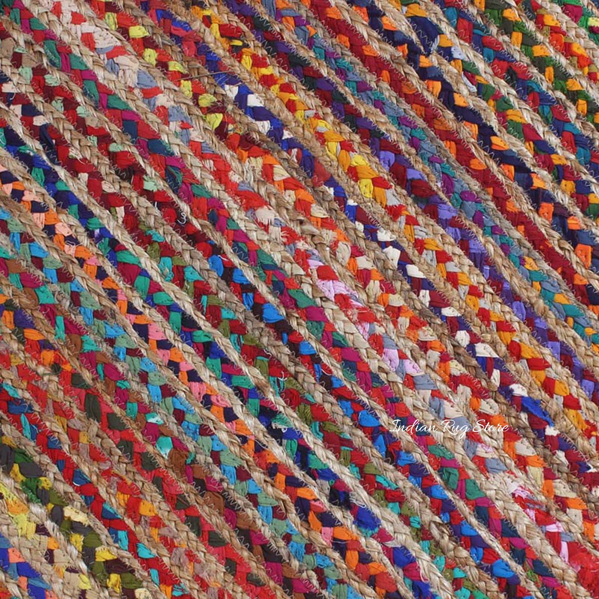 Hand Braided Geometric Multicolor Bedroom hallway Cotton Jute Rug - Indian Rug Store Hand Braided Geometric Multicolor Bedroom hallway Cotton Jute Rug - Indian Rug Store